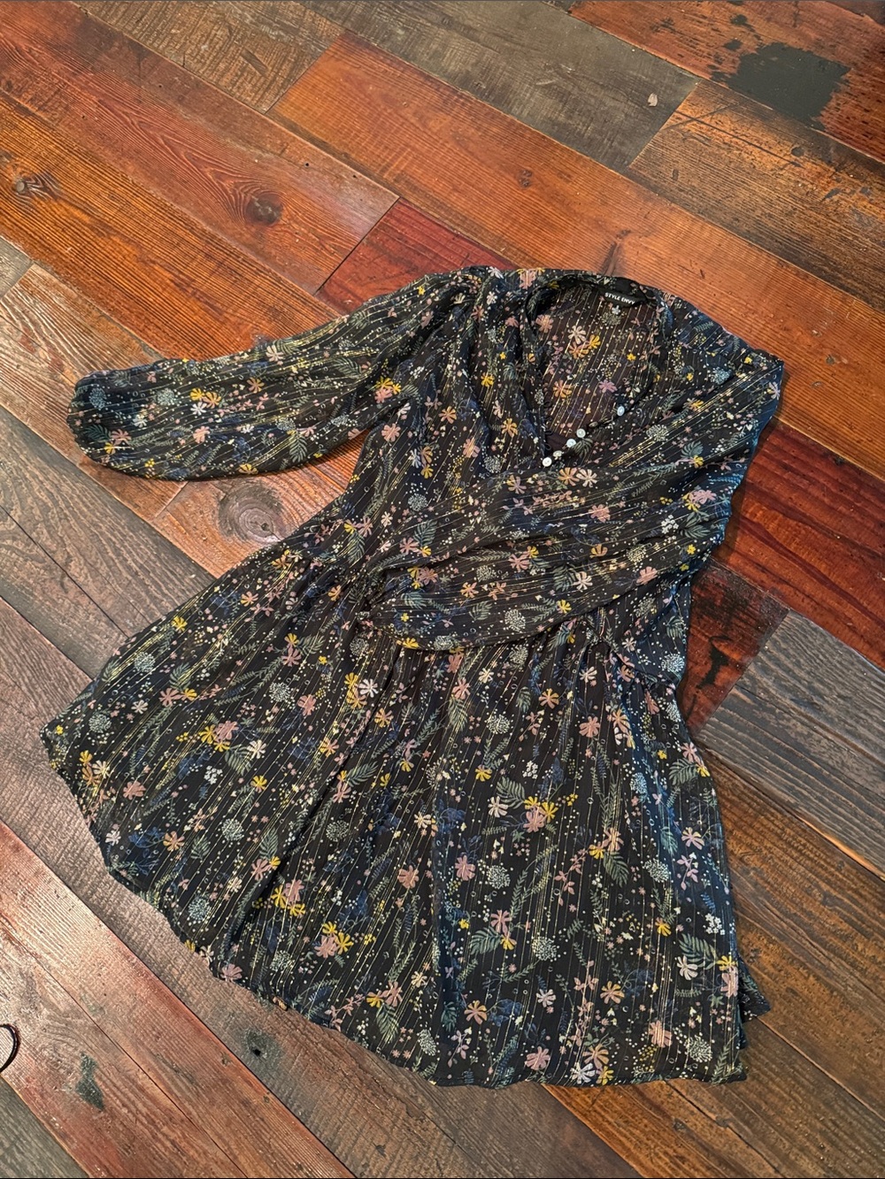Style Envy Black Floral Long Sleeve Mini Dress